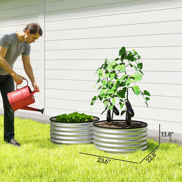 Hivvago Raised Metal Planter Box Silver 2-Pack 4