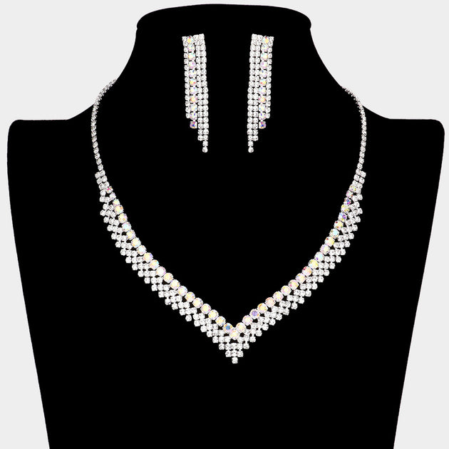 FASHNZFAB Collier Strass en V Argent Taille Unique 4