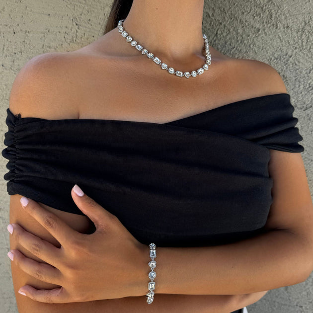 Adornia Crystal Halo Heart Chain Necklace Silver 3