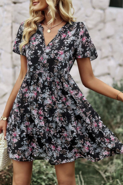 TRUEDAMES V Neck Dress Floral Multi Medium 4