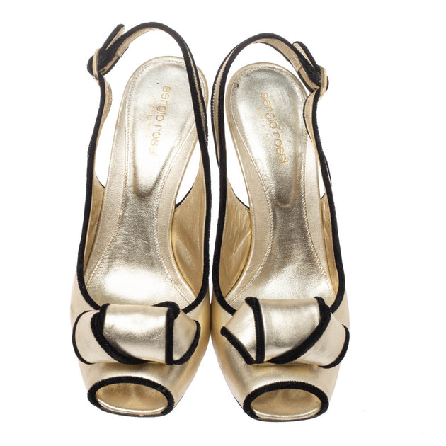 Sergio Rossi Bow Slingback Sandals Gold EU 39 4