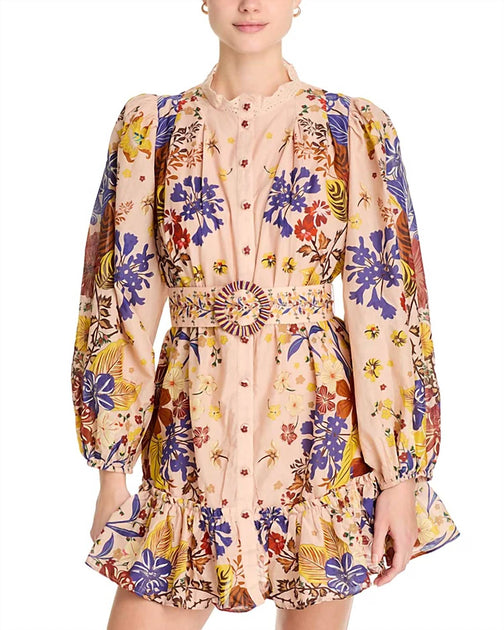 FARM RIO Beauty Bouquet Puff Sleeve Mini Dress In Pink