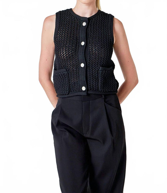 endless rose Statement Buttons Knit Vest Black XS 2