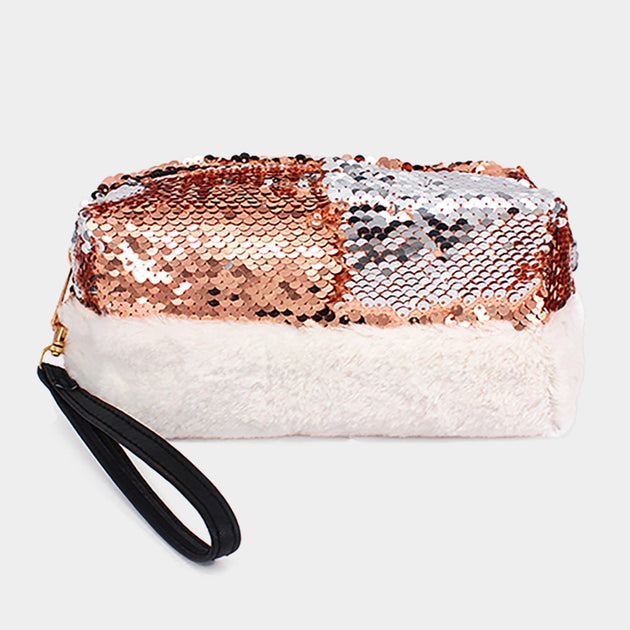 FASHNZFAB Reversible Sequin Wristlet Pouch Gold One Size 4