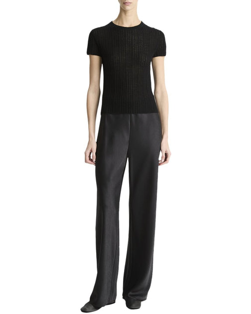  Vince Waffle Knit Cashmere Silk-Blend Henley Black Medium 4
