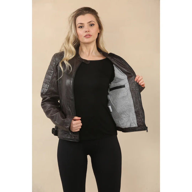 TruClothing Retro Quilted Leather Biker Jacket Brown XSmall 3