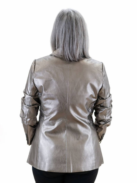 Boho Chic Faux Leather Blazer Gold XLarge 4