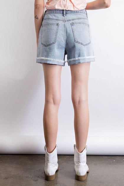 Easel Mid-Rise Washed Denim Distress Shorts Blau Medium 3