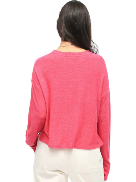 Electric & Rose Lane Long Sleeve Crop Top Pink Medium 3