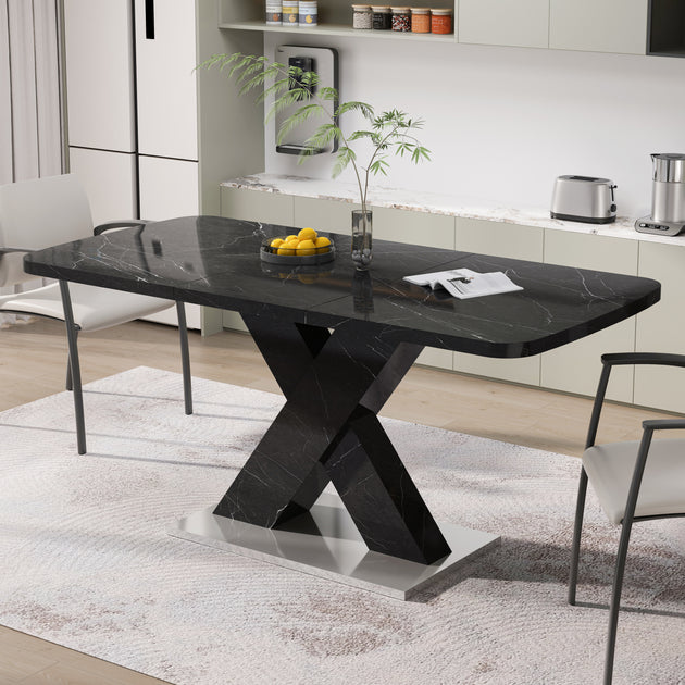 Streamdale Square Marble Top Dining Table Black 2