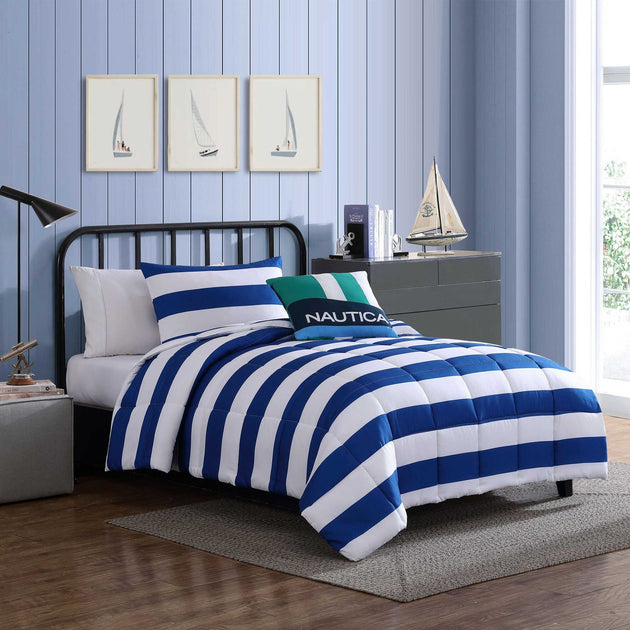 Nautica Huck Stripe Comforter and Sham Set Blue Twin 2