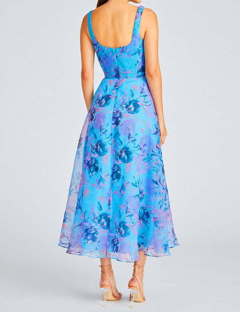 ml monique lhuillier pleated belted floral midi-dress ML Monique Lhuillier Floral-Printed Puff-Sleeve Pleated Midi Dress