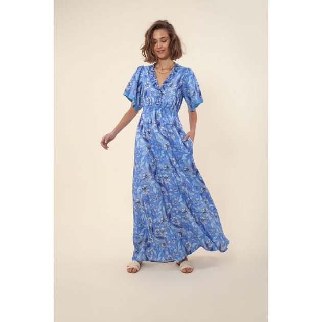 HALE BOB Rhona Linen Maxi Dress Blue XSmall 2