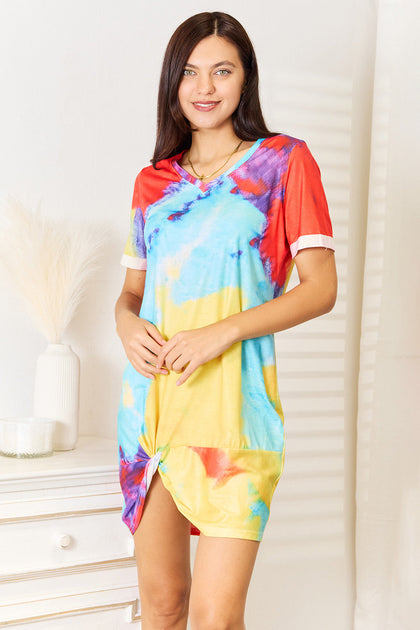 TRUEDAMES Tie-Dye V-Neck Twisted Dress Multicolor Small 2