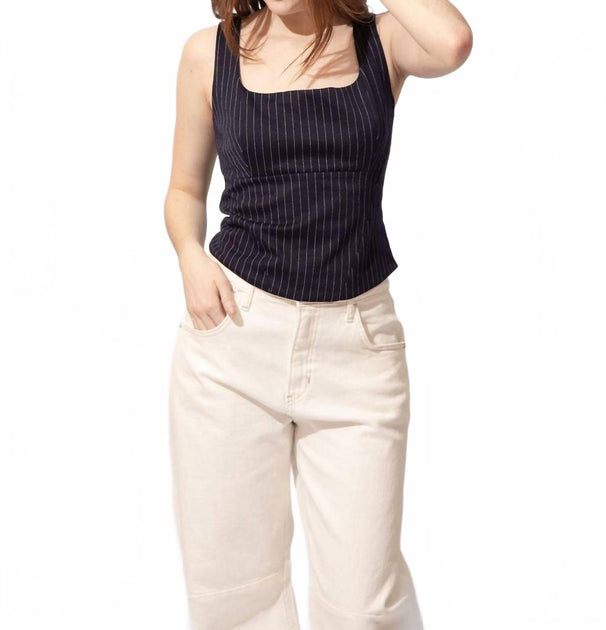 Skies Are Blue Ella Pinstripe Top Black Medium 2
