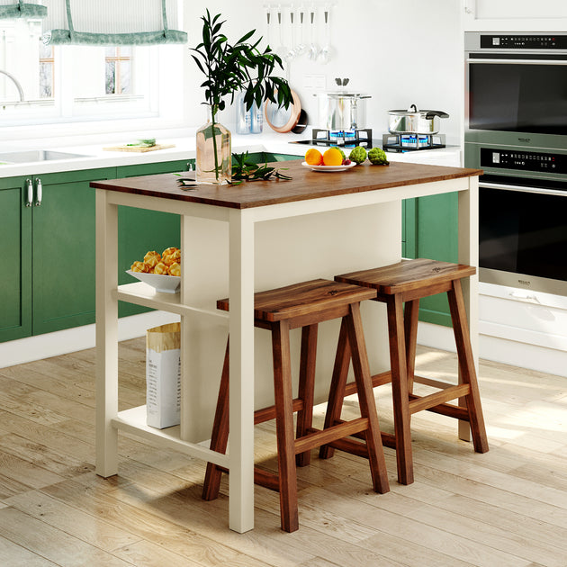 Streamdale Solid Wood Rustic 3-Piece Stationary Kitchen Island Set Brown 3