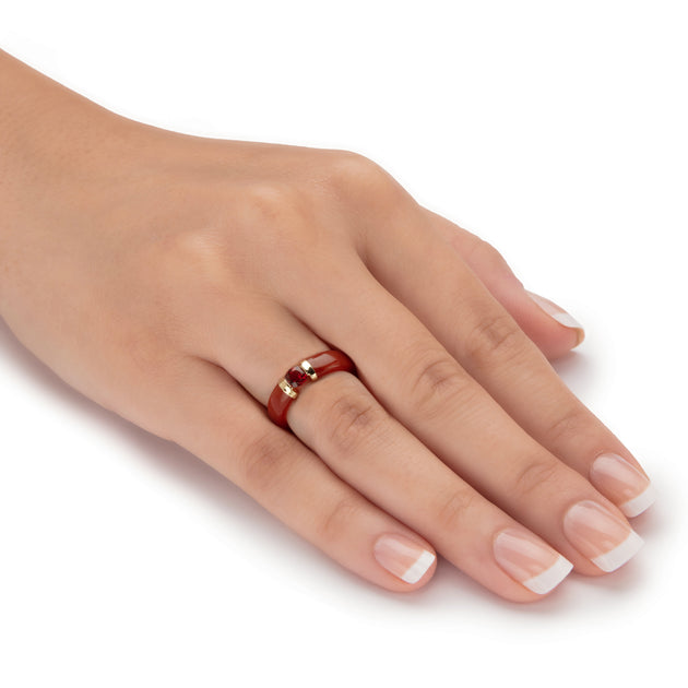 Palm Red Jade Garnet 10k Gold Ring Red US 8 4