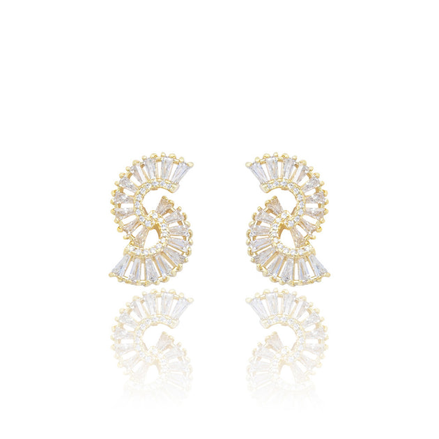 FASHNZFAB Abstract CZ Stone Stud Earrings Black 3
