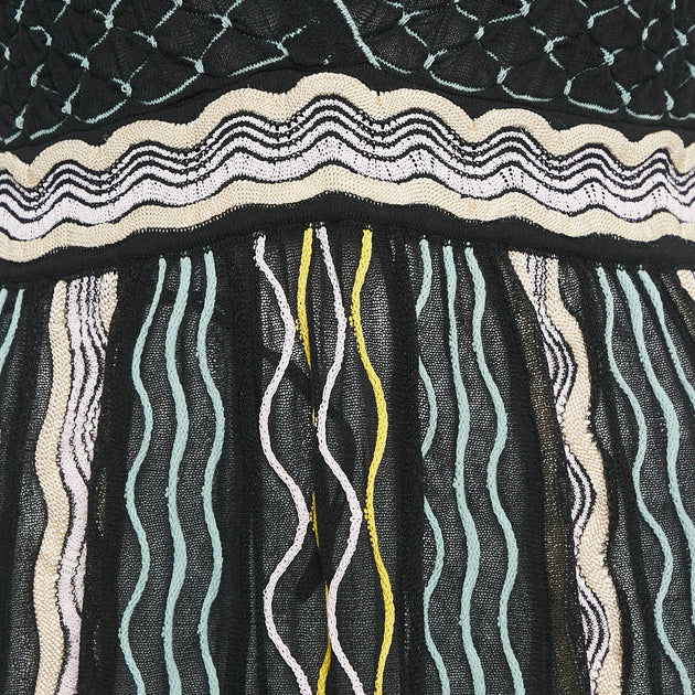 M Missoni Patterned Knit Plunge Neck Midi Dress Black/Blue Medium 4