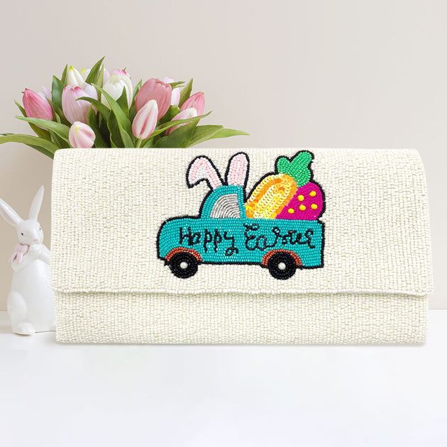 FASHNZFAB Carrot Bunny Beaded Clutch Bag Black One Size 4