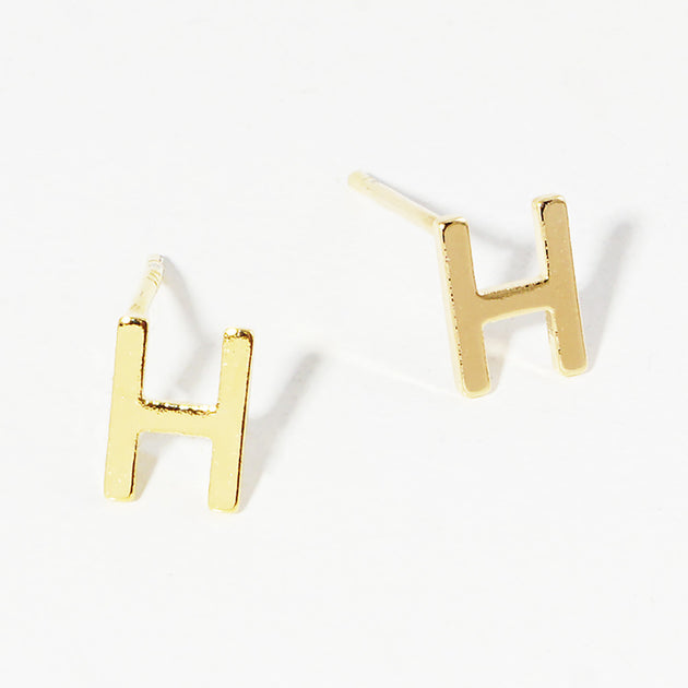 FASHNZFAB H Silver Metal Initial Stud Earrings 2