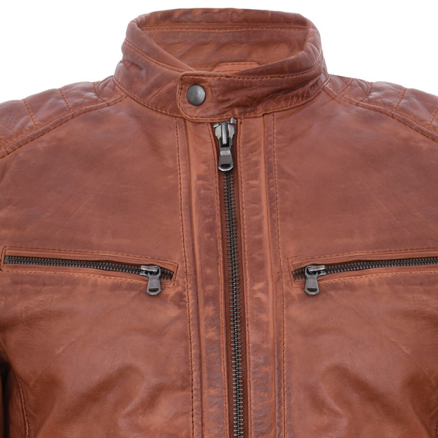 Infinity Leather Vintage Quilted Racing Biker Jacket Brown XS 4