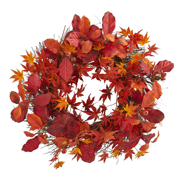 Hivvago 22 inch Artificial Maple Magnolia Leaf Berry Wreath Multicolor 2