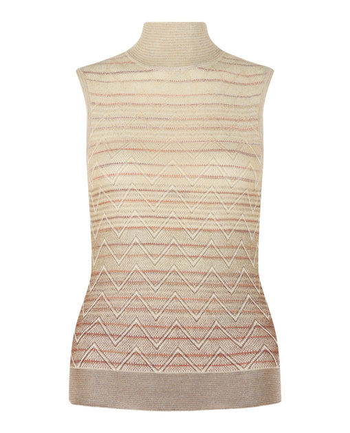M Missoni Ombre Zig Zag High-Neck Top Beige Small 3