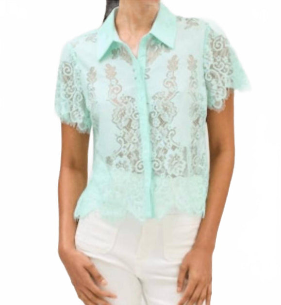 Allison New York Meadow Button Down Blouse Green Large 2