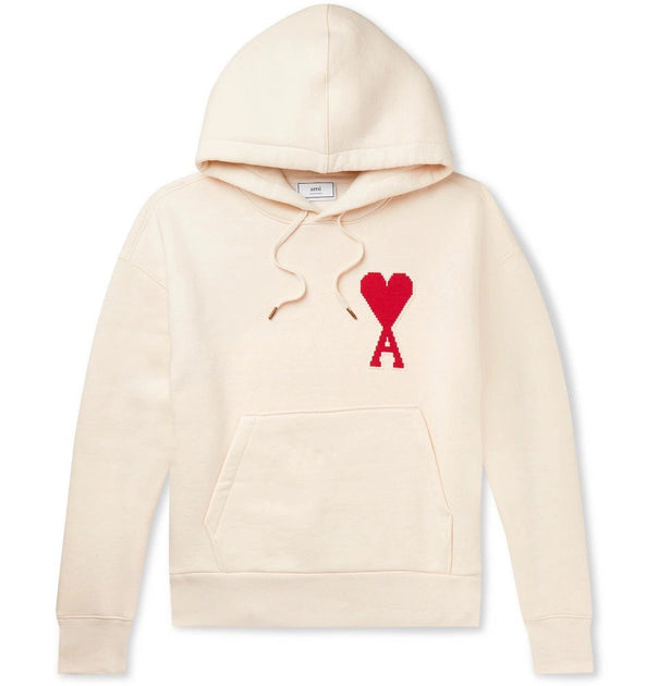 Ami Paris Heart Embroidered Hoodie Cream XLarge 2