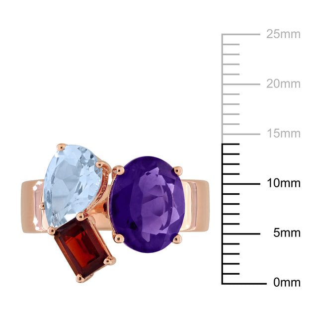 Mimi & Max 3-Stone Ring Rose Silver Blue US 7 4