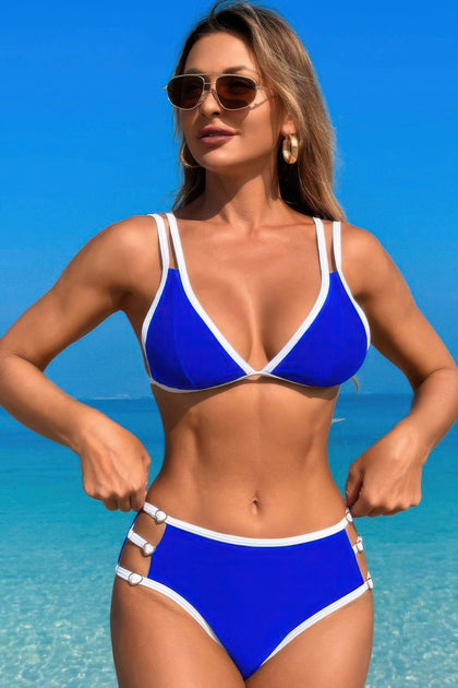 TRUEDAMES Color Block Cut Out Back Knot Bikini Orange XLarge 2