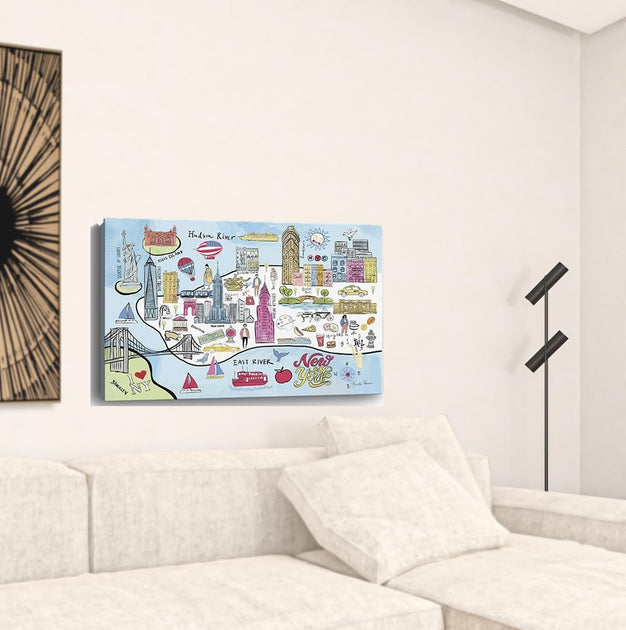Hivvago Fun Illustrated NYC Map Wall Art Blue 4