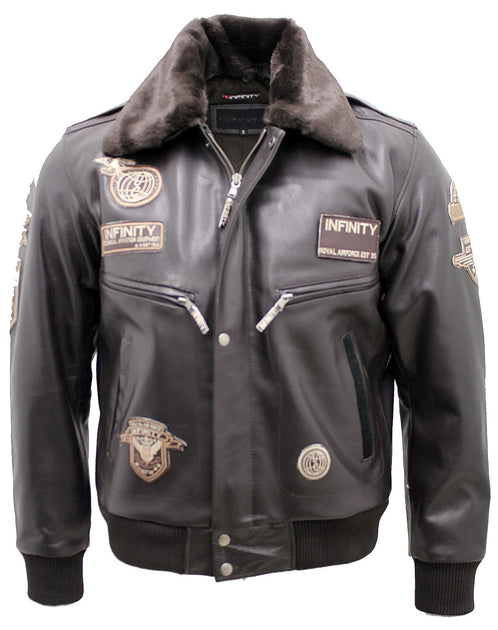 Infinity Mens Leather US Air Force Bomber Jacket Black 4XLarge 2