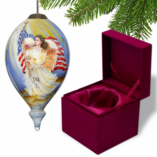 Hivvago American Flag Angel Glass Ornament 3