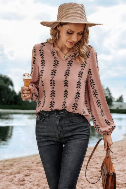 TRUEDAMES Graphic Print Stripe Loose Fit V-Neck Blouse Pink XLarge 5