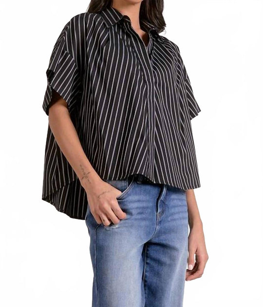 ELAN Cyndi Stripe Button-Up Blouse Black Small 3
