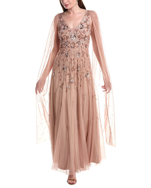 Adrianna Papell Beaded Cape Gown