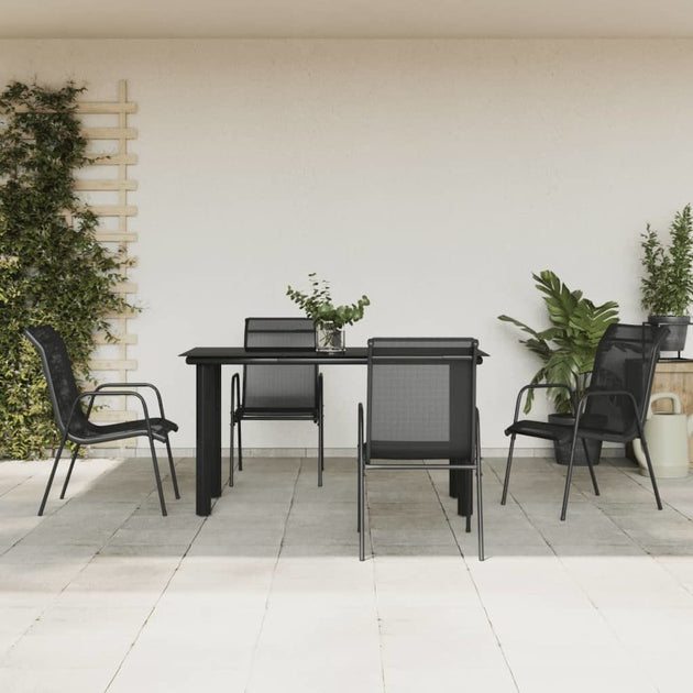 VidaXL Patio Dining Set Black Steel Textilene 9