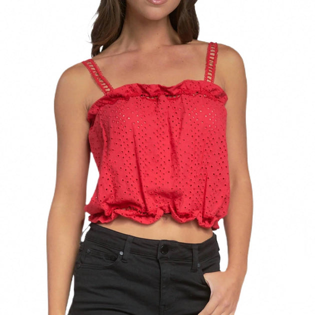 ELAN Ruffled Tank Top Red Medium 2