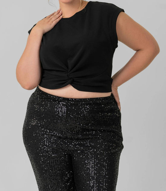 Taylor Rosalie Crew Neck Crop Top Black 1X 3