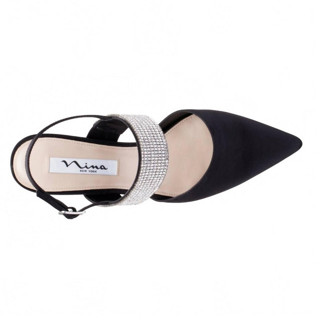 Nina Tenille Luster Satin Heels Black US 6.5 3