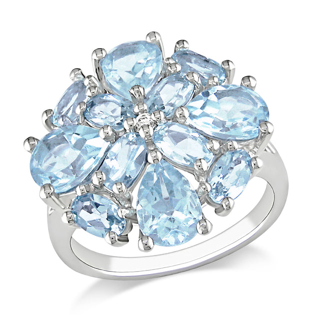 Mimi & Max Topaz Floral Cluster Cocktail Ring Sterling Silver Blue US 9 2