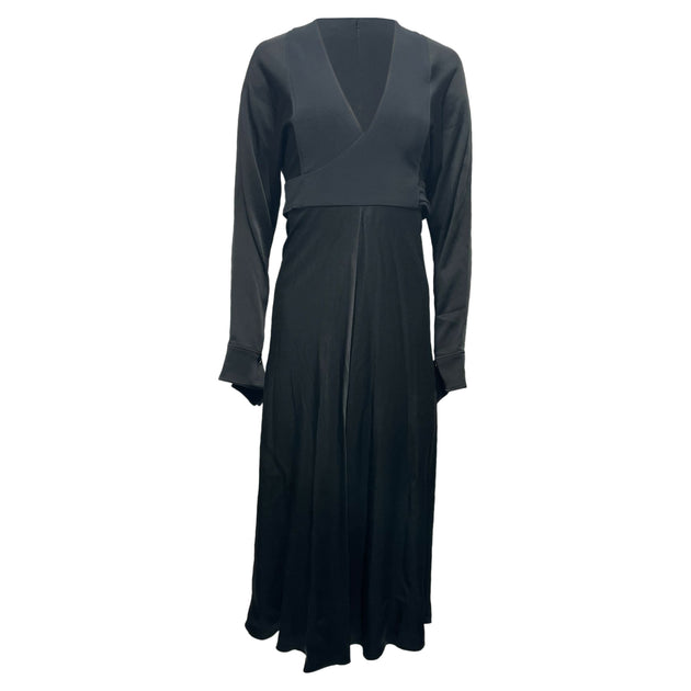 Victoria Beckham Pleated Crepe Midi Dress In Black Polyester