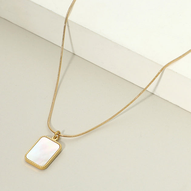 FASHNZFAB Mother of Pearl Rectangle Pendant Necklace Silver One Size 2