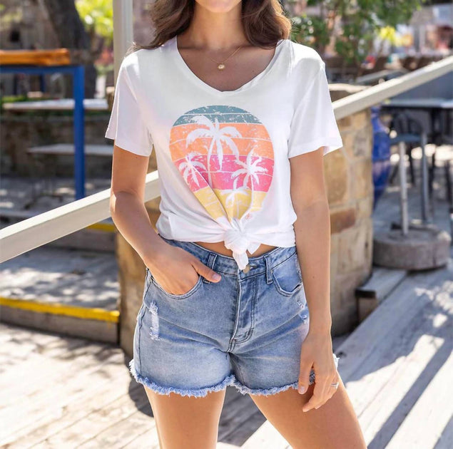 Grace and Lace Vip Favorite Palm Trees Tee White XXS 3