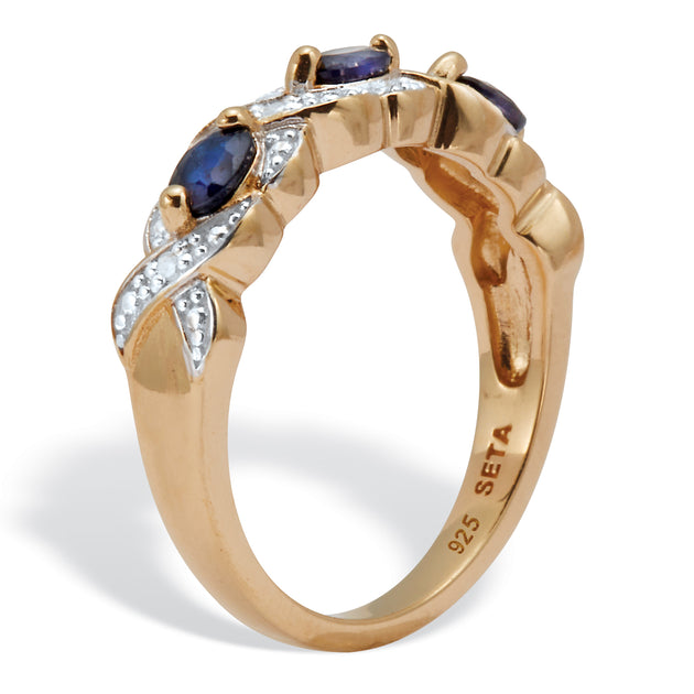 Palm .62 TCW Sapphire Diamond Accent 18k Gold-Plated Sterling Silver Ring Blue US 12 3