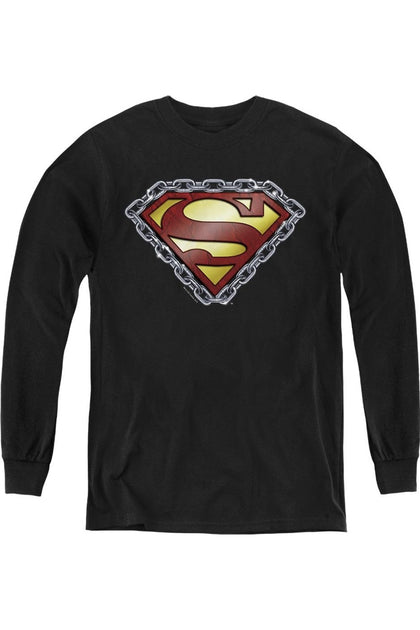 Gildan Superman Chained Shield Youth Long Sleeve Tee Black XLarge 2