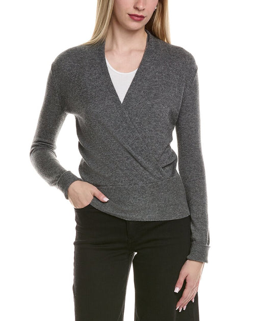 sofiacashmere Modern Faux Wrap Sweater Grey Medium 2