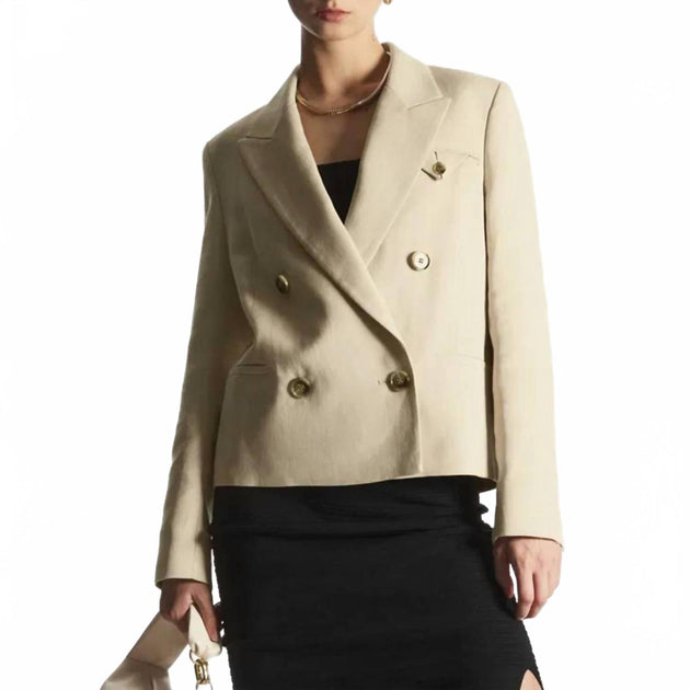 COS Double Breasted Cropped Blazer Beige US 10 2